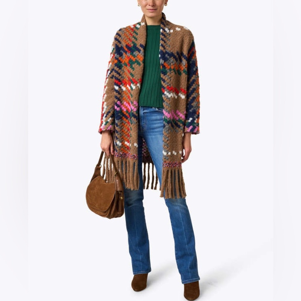 Vilagallo Multicolor Fringe Wool-Blend Coatigan